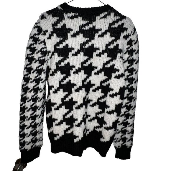 Sandro Houndstooth Sweater Black White Chunky Knit Oversized Women Medium Wool - Picture 3 of 8
